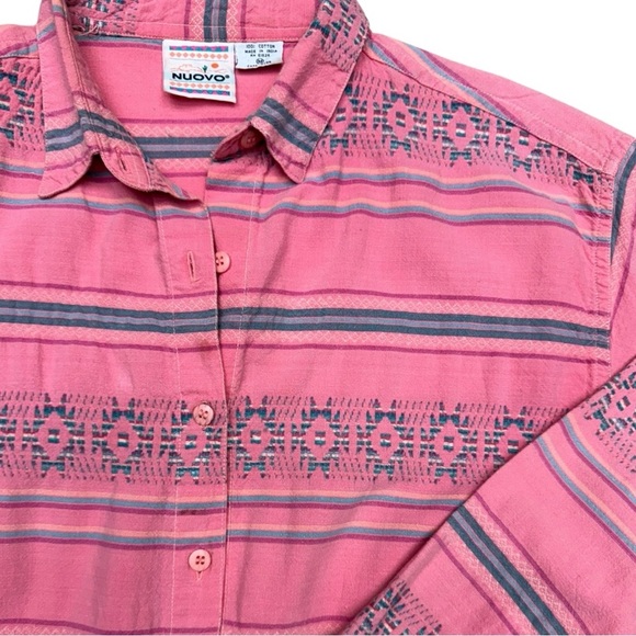 Nuovo Vintage 90s Pink Southwestern Stripe Long Sleeve Button-Up Shirt Sz Medium - Picture 5 of 9